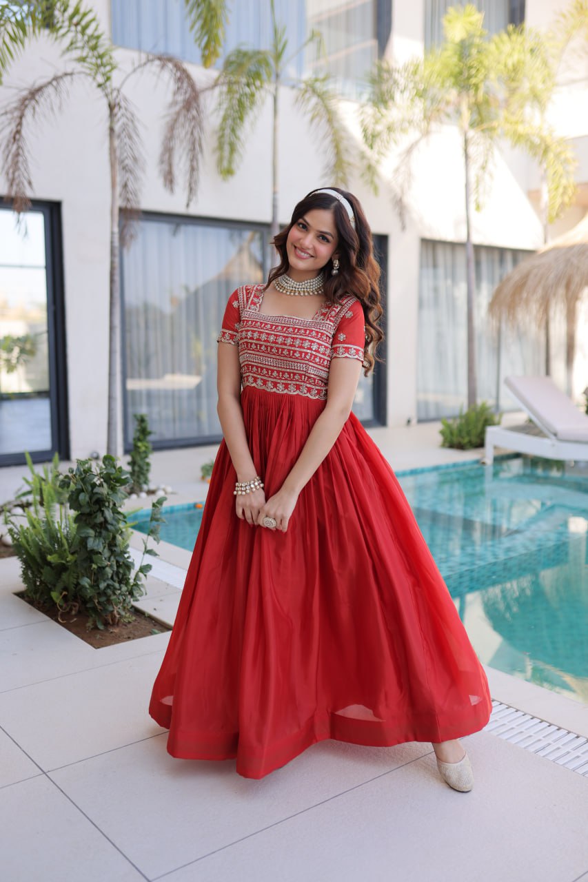 Sequins & Zari Embroidered Gown – Elegant Party & Festive Wear Gown