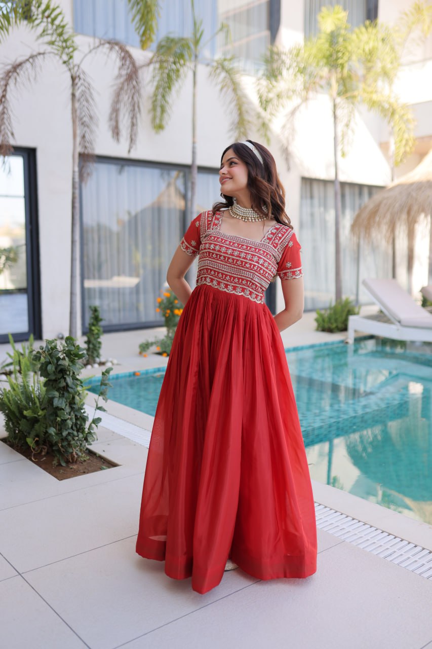 Sequins & Zari Embroidered Gown – Elegant Party & Festive Wear Gown