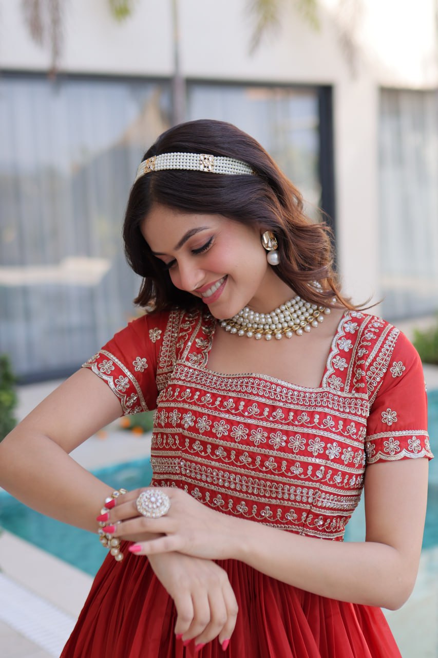 Sequins & Zari Embroidered Gown – Elegant Party & Festive Wear Gown