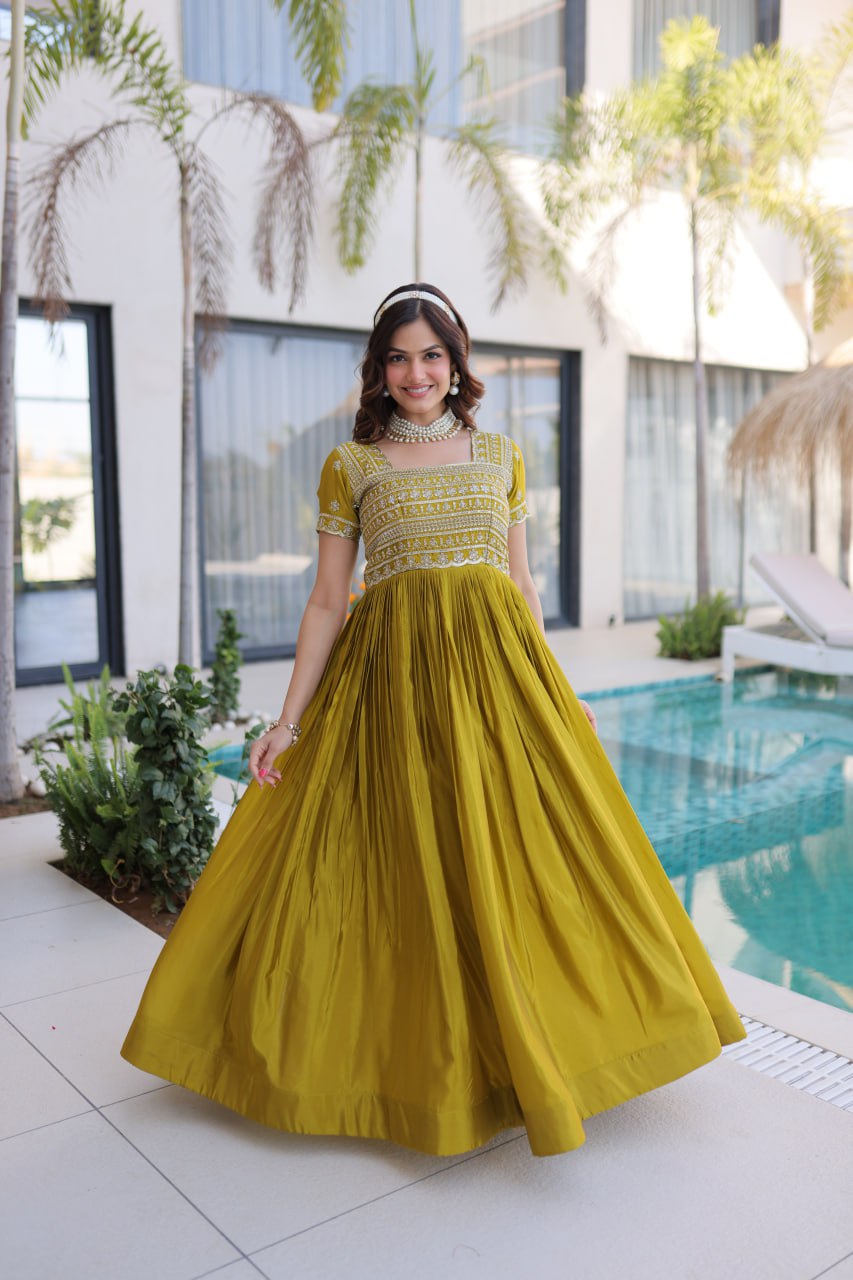 Sequins & Zari Embroidered Gown – Elegant Party & Festive Wear Gown