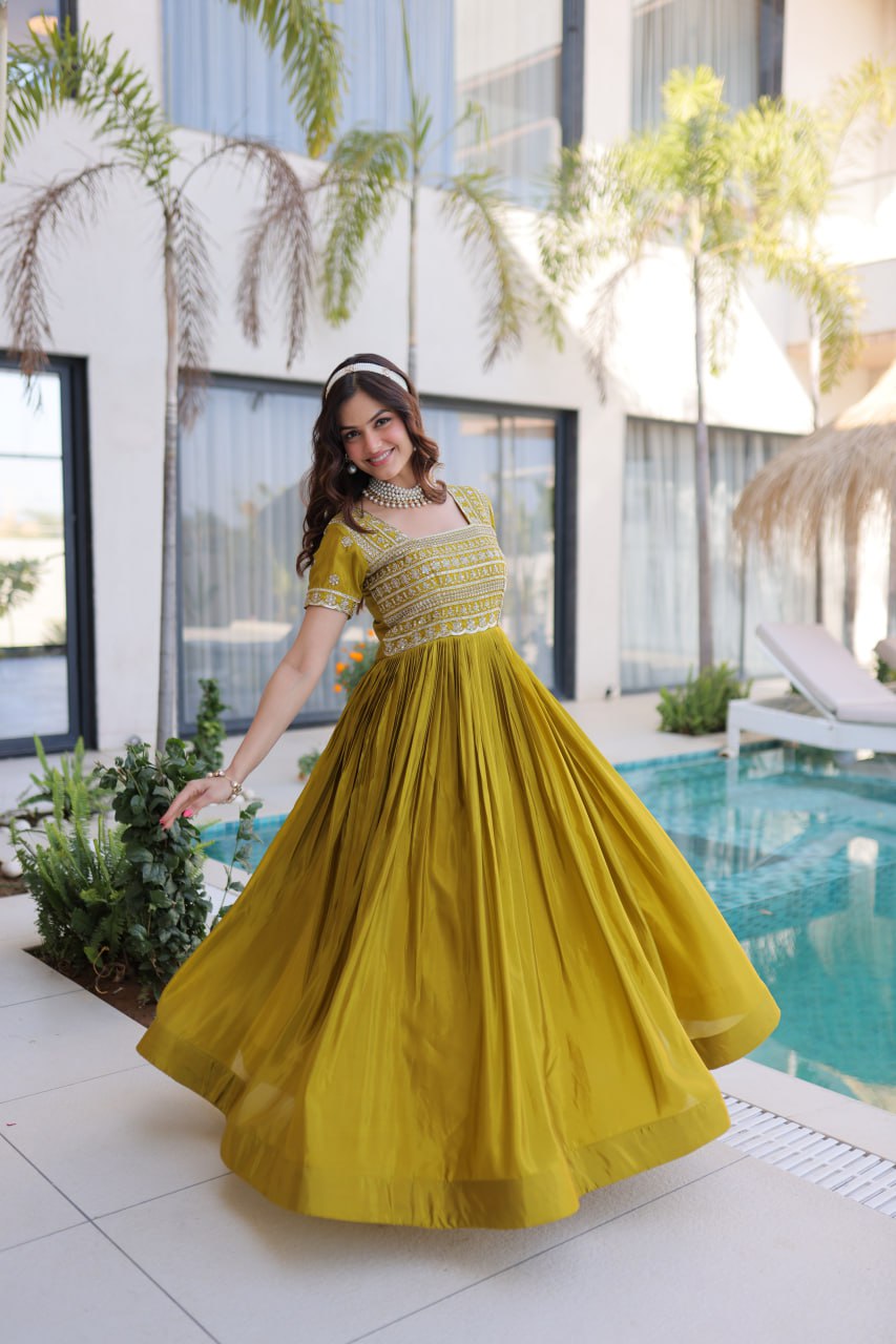 Sequins & Zari Embroidered Gown – Elegant Party & Festive Wear Gown