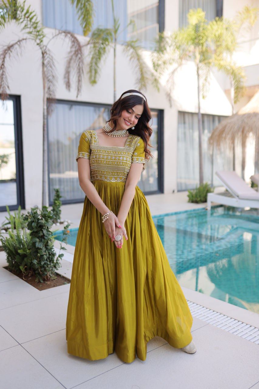 Sequins & Zari Embroidered Gown – Elegant Party & Festive Wear Gown
