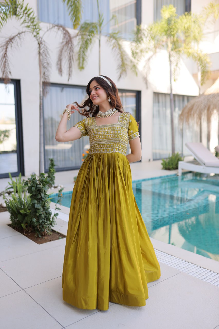 Sequins & Zari Embroidered Gown – Elegant Party & Festive Wear Gown