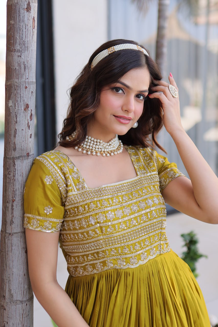Sequins & Zari Embroidered Gown – Elegant Party & Festive Wear Gown