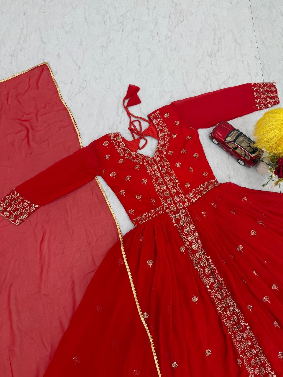 Embroidered Fox Georgette Gown with Dupatta for Wedding & Festive Wear