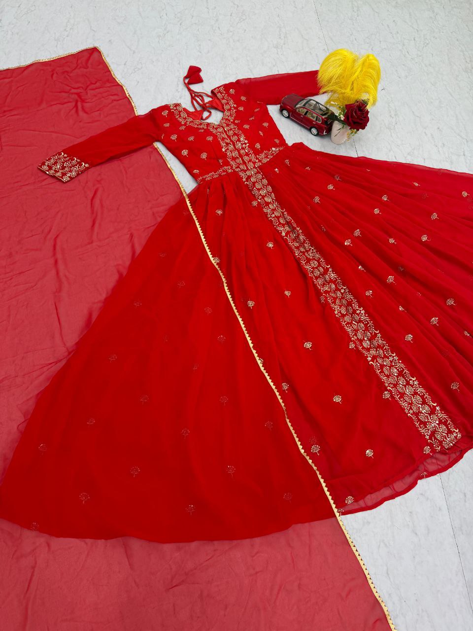 Embroidered Fox Georgette Gown with Dupatta for Wedding & Festive Wear