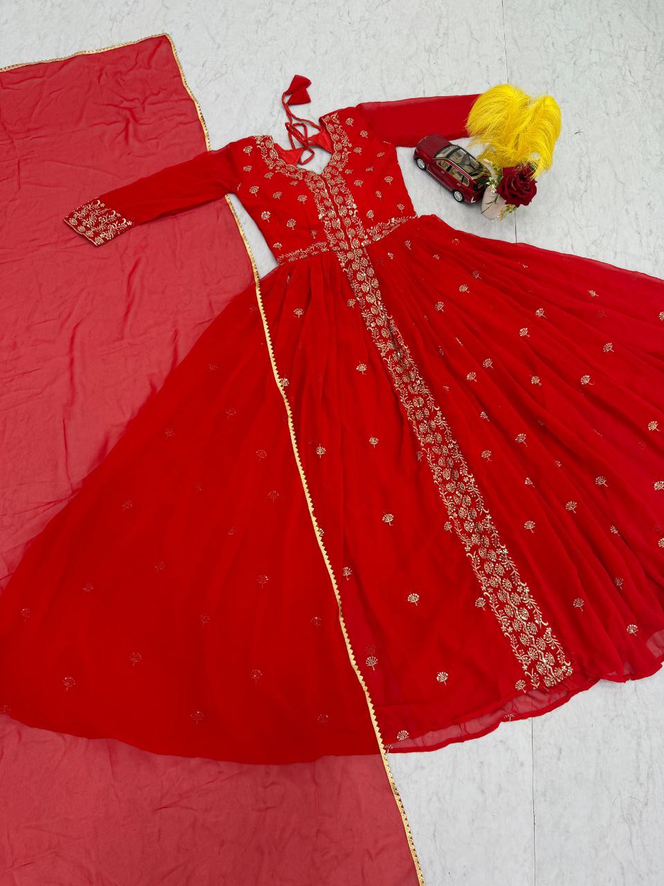 Embroidered Fox Georgette Gown with Dupatta for Wedding & Festive Wear