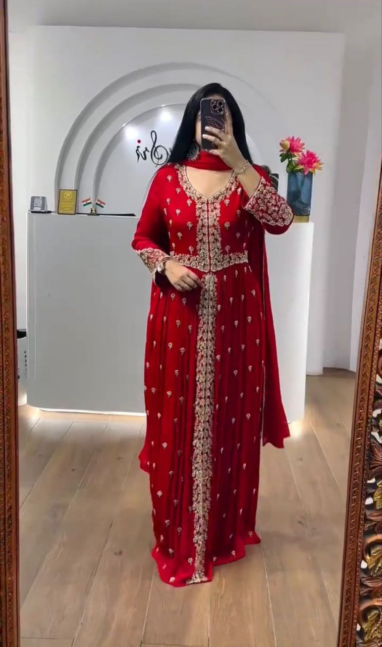 Embroidered Fox Georgette Gown with Dupatta for Wedding & Festive Wear