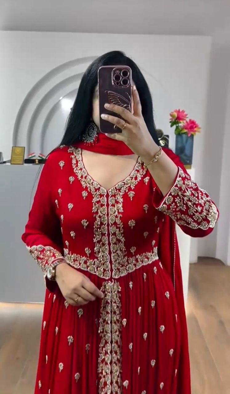 Embroidered Fox Georgette Gown with Dupatta for Wedding & Festive Wear