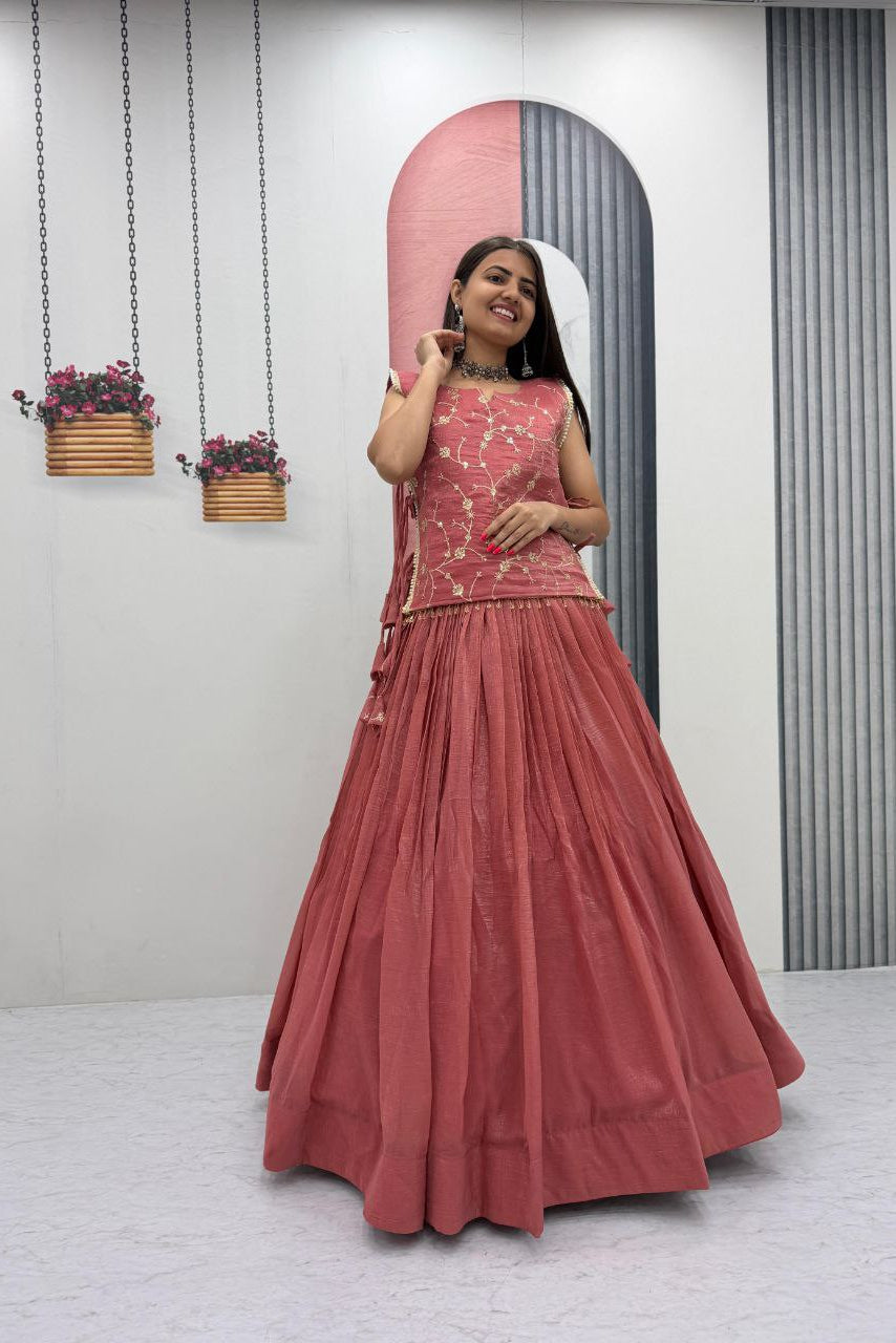 Designer Crunchy Silk Lehenga with Stitched Blouse – Festive & Wedding Wear