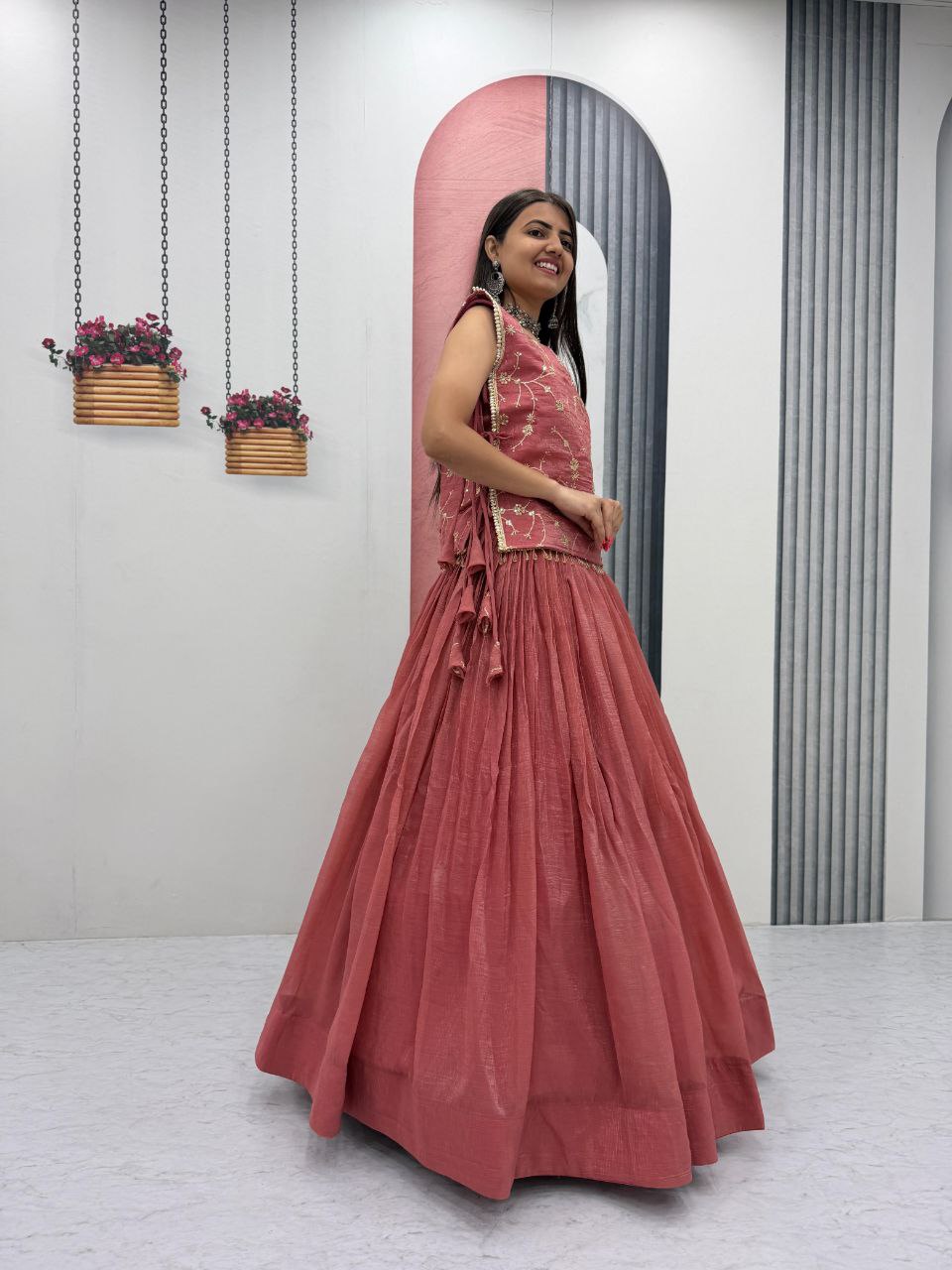 Crunchy Silk Lehenga with Stitched Blouse – Festive & Wedding Wear