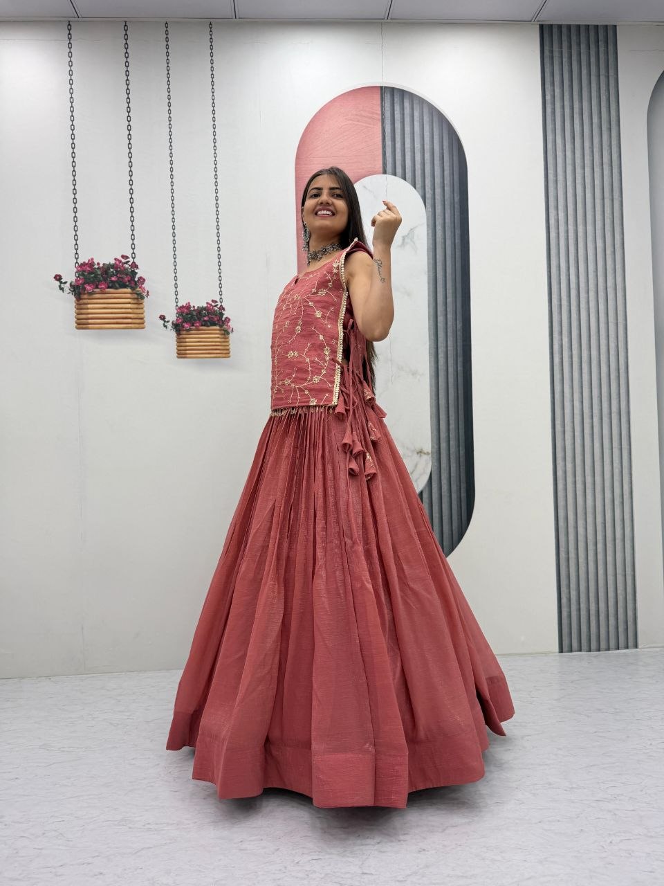 Crunchy Silk Lehenga with Stitched Blouse – Festive & Wedding Wear