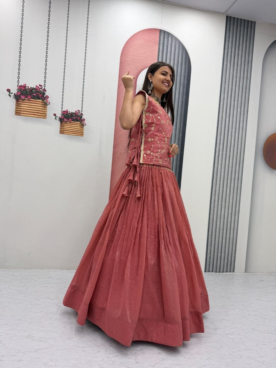 Designer Crunchy Silk Lehenga with Stitched Blouse – Festive & Wedding Wear