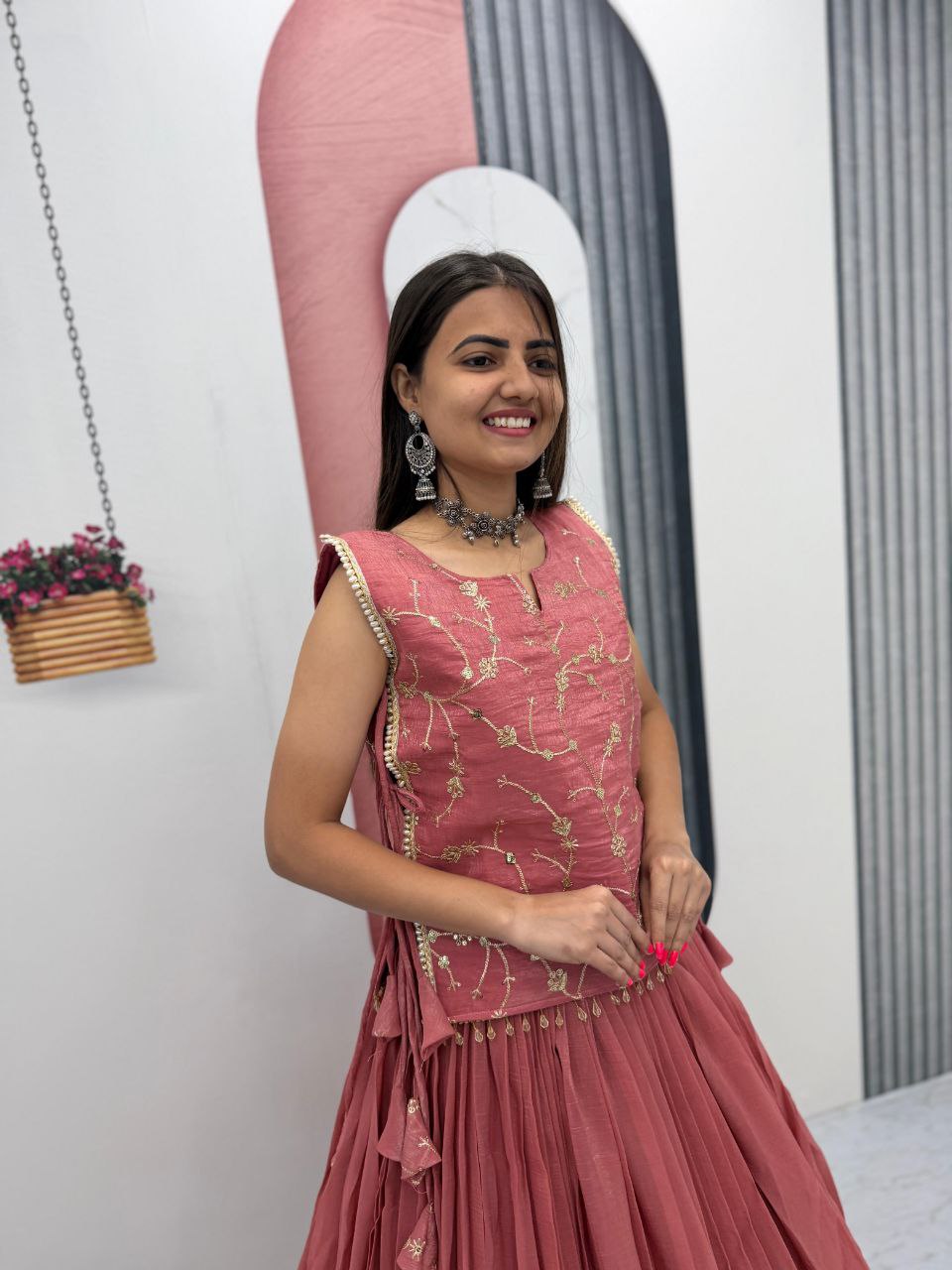 Designer Crunchy Silk Lehenga with Stitched Blouse – Festive & Wedding Wear