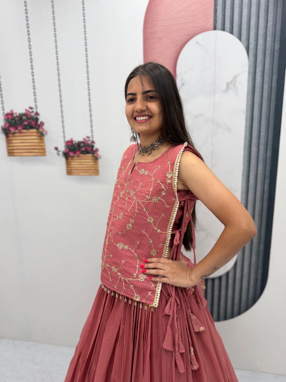 Crunchy Silk Lehenga with Stitched Blouse – Festive & Wedding Wear