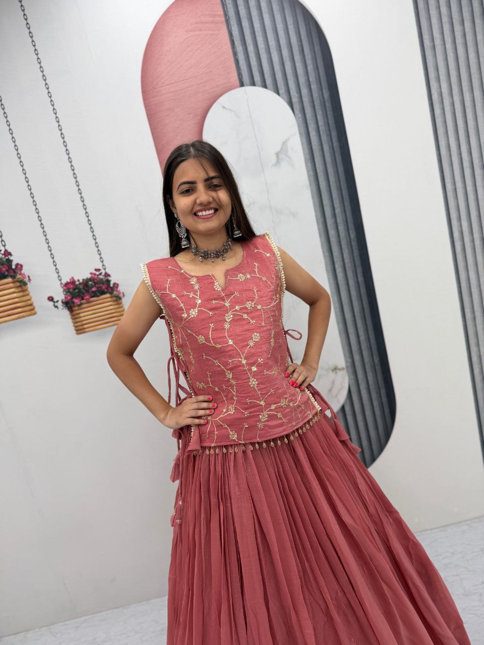 Crunchy Silk Lehenga with Stitched Blouse – Festive & Wedding Wear