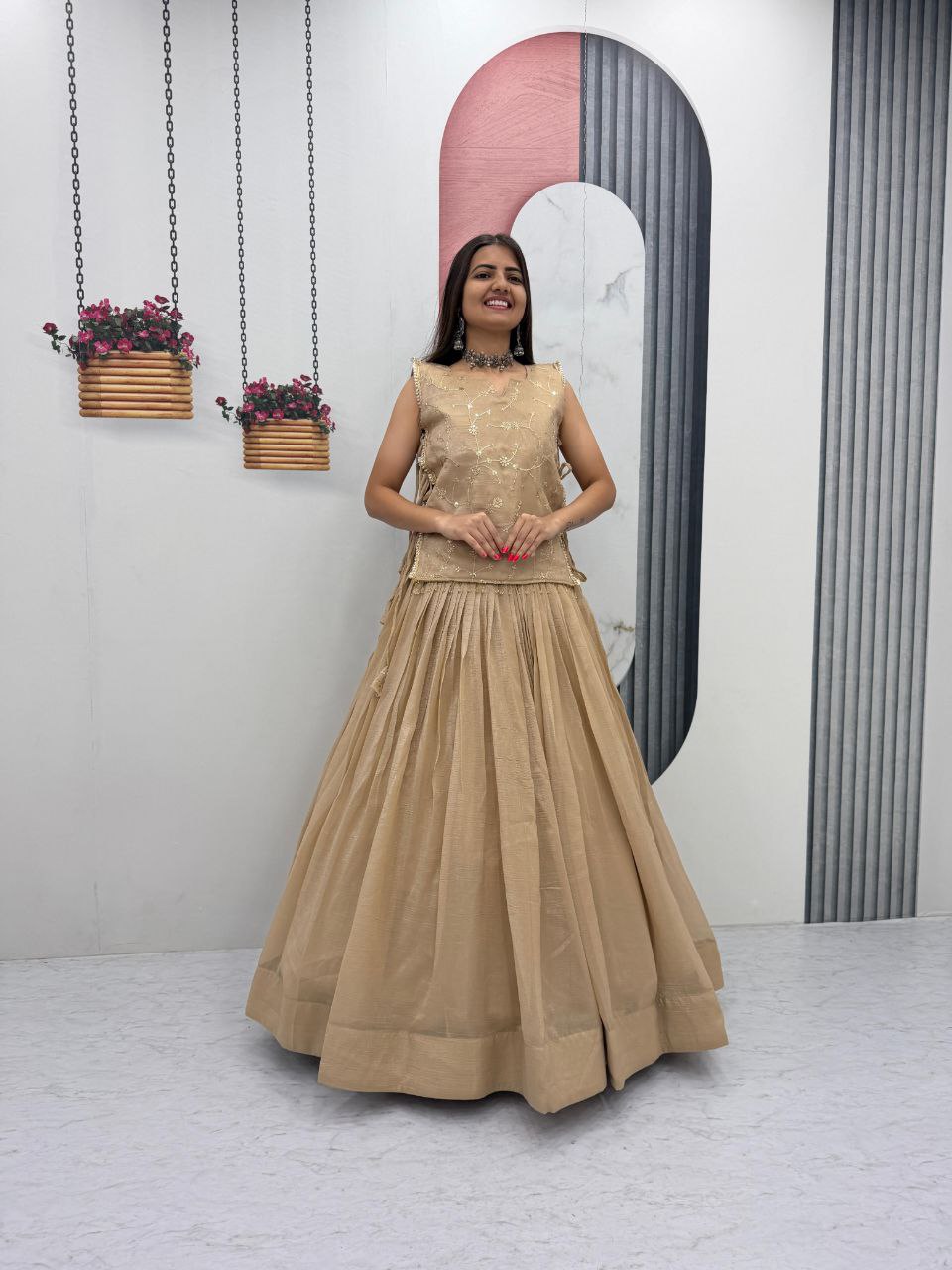 Designer Crunchy Silk Lehenga with Stitched Blouse – Festive & Wedding Wear
