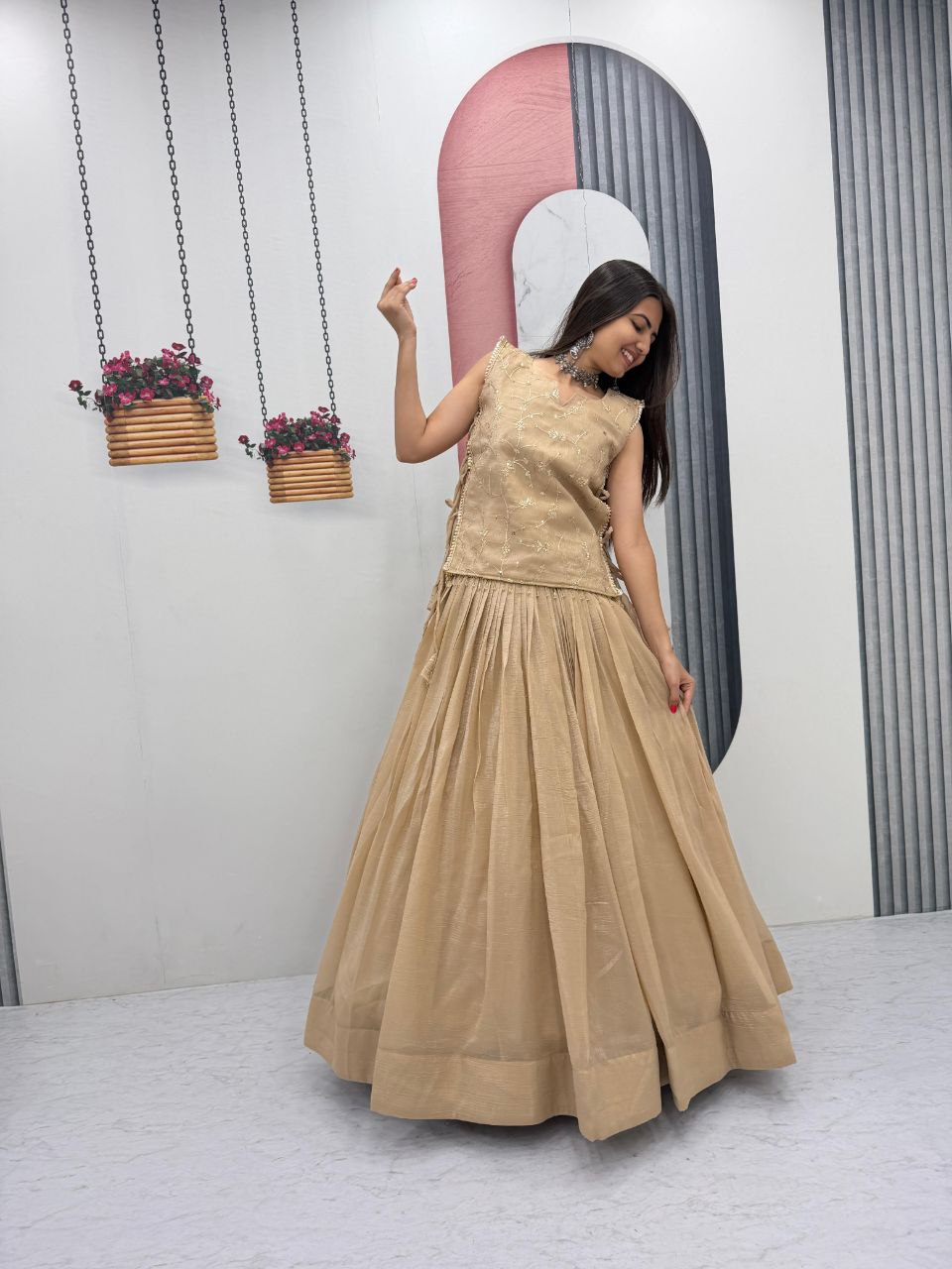 Crunchy Silk Lehenga with Stitched Blouse – Festive & Wedding Wear