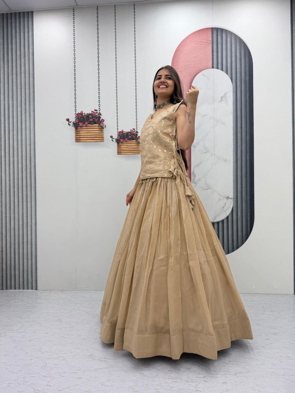 Crunchy Silk Lehenga with Stitched Blouse – Festive & Wedding Wear