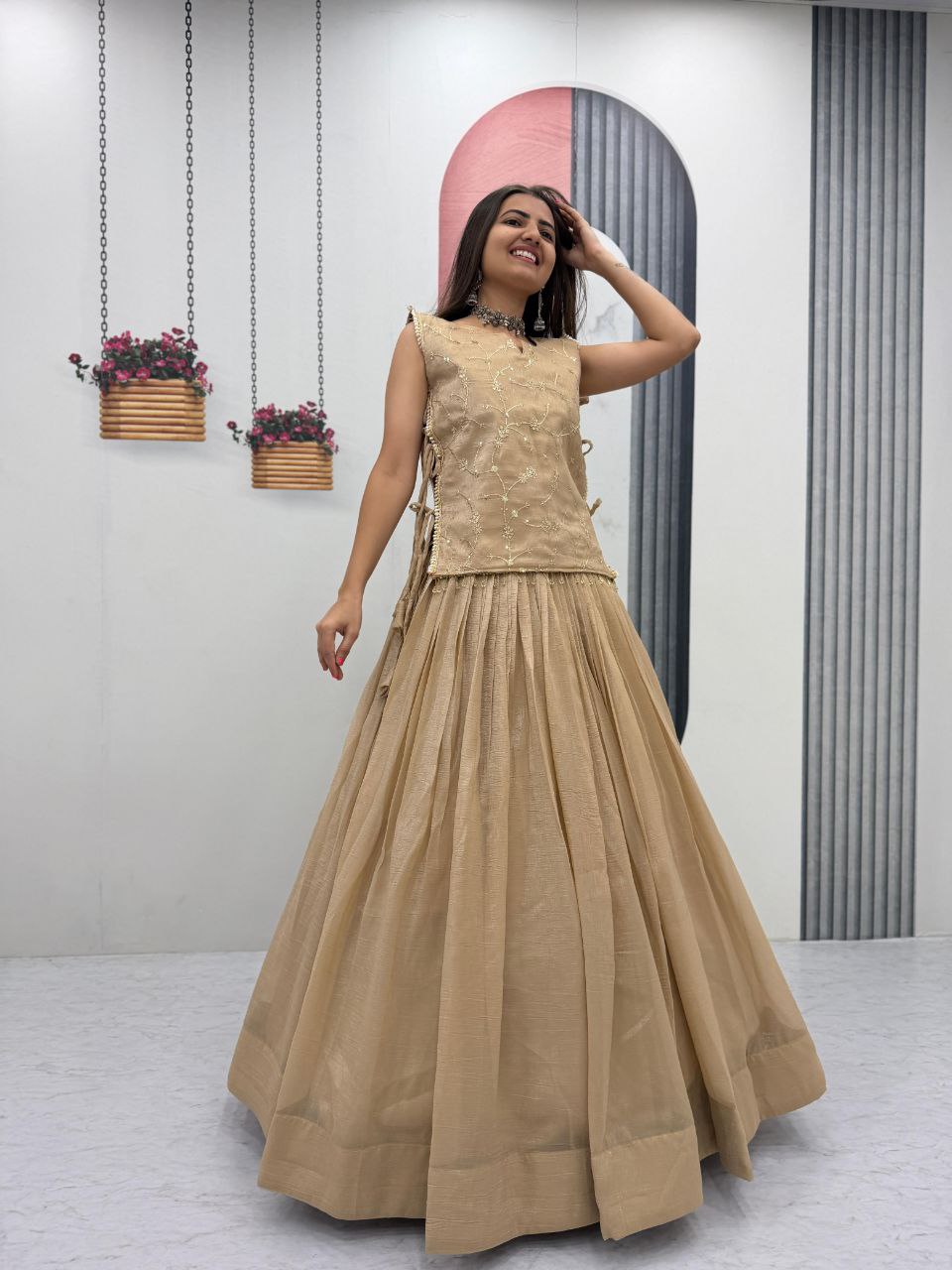 Crunchy Silk Lehenga with Stitched Blouse – Festive & Wedding Wear