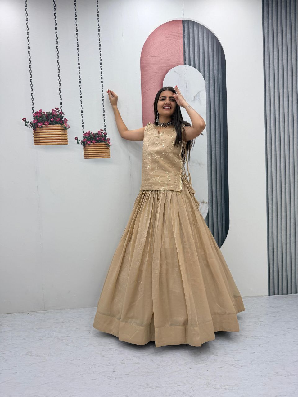 Crunchy Silk Lehenga with Stitched Blouse – Festive & Wedding Wear