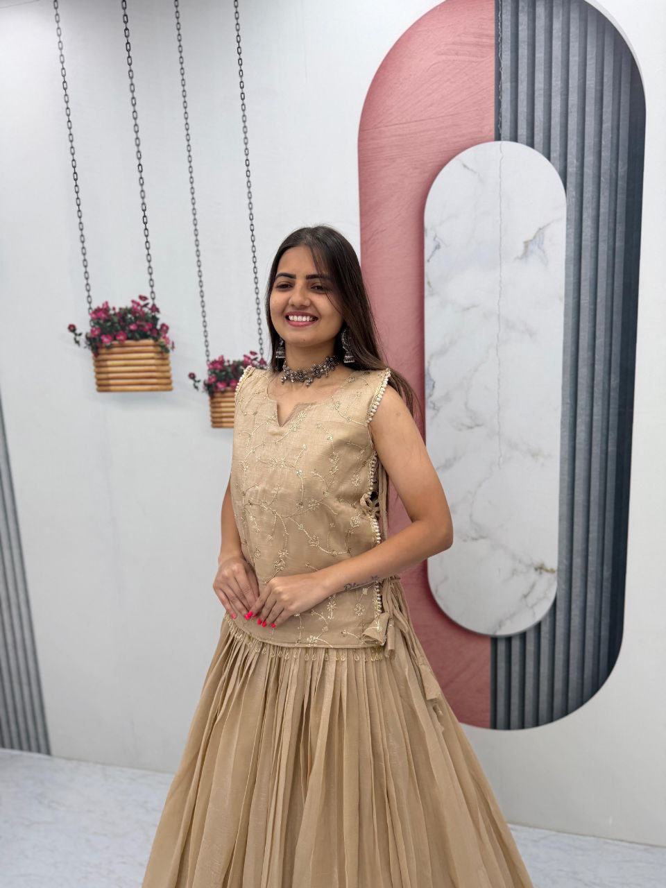 Crunchy Silk Lehenga with Stitched Blouse – Festive & Wedding Wear