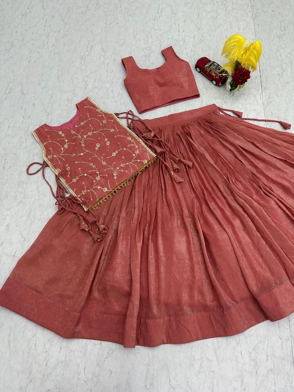 Crunchy Silk Lehenga with Stitched Blouse – Festive & Wedding Wear