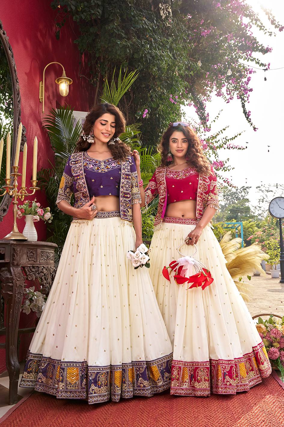 Vichitra Lehenga Choli Set with Stylish Embroidered Koti