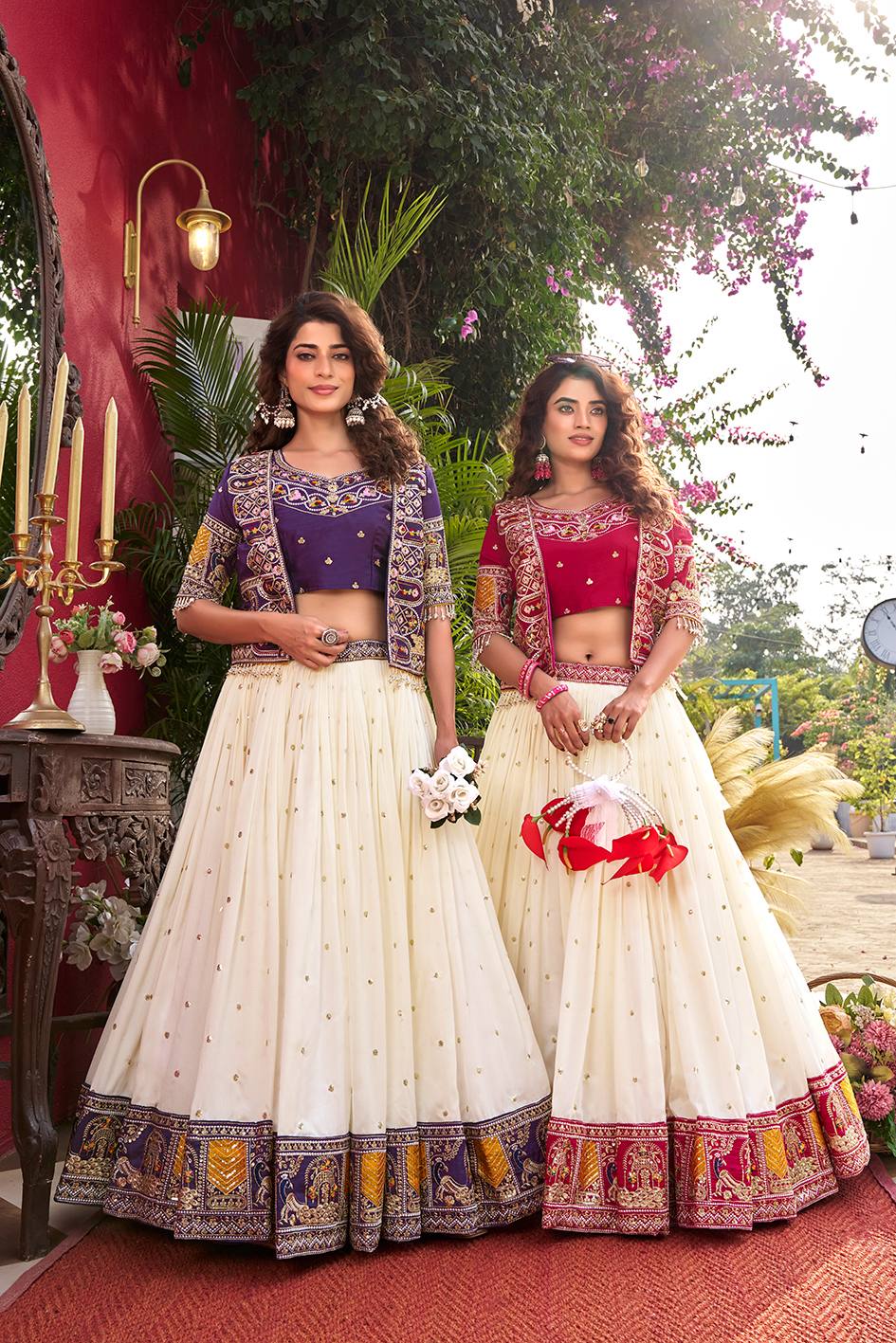 Vichitra Lehenga Choli Set with Stylish Embroidered Koti