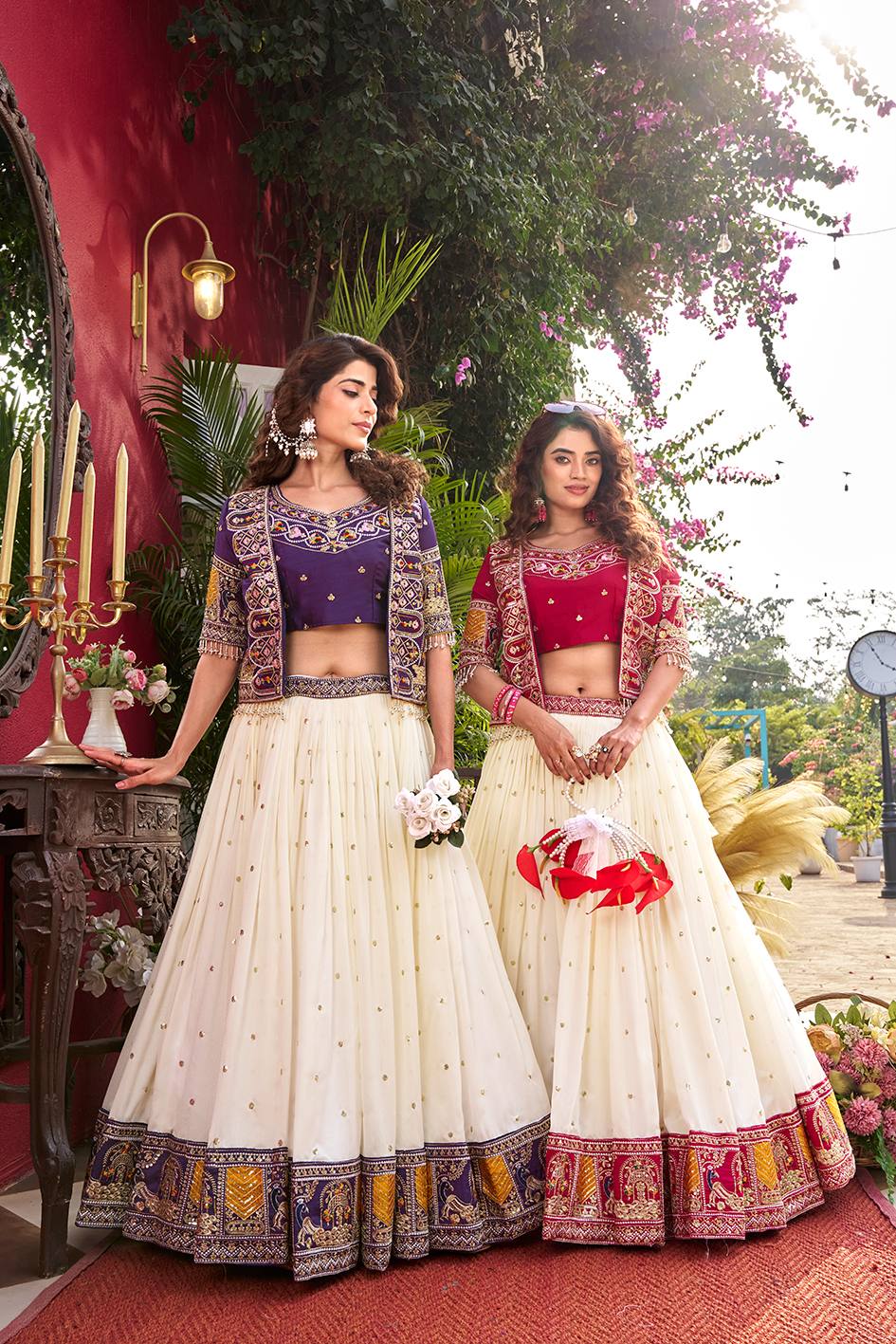 Vichitra Lehenga Choli Set with Stylish Embroidered Koti