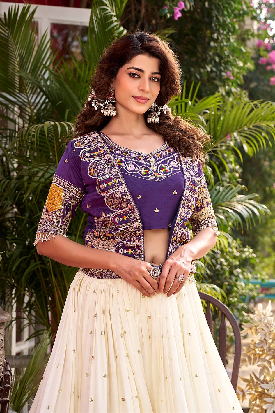 Vichitra Lehenga Choli Set with Stylish Embroidered Koti