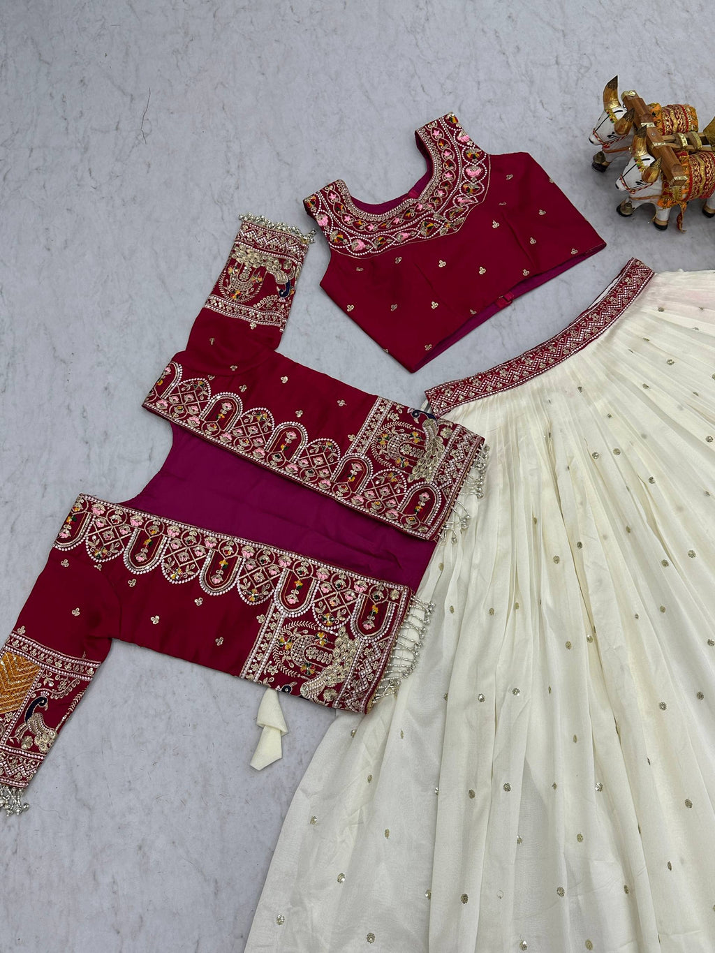 Vichitra Lehenga Choli Set with Stylish Embroidered Koti