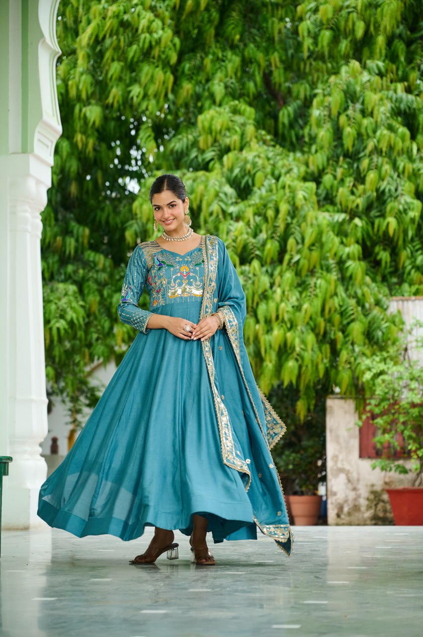 Royal Look Gown Set with Heavy Embroidery & Dupatta