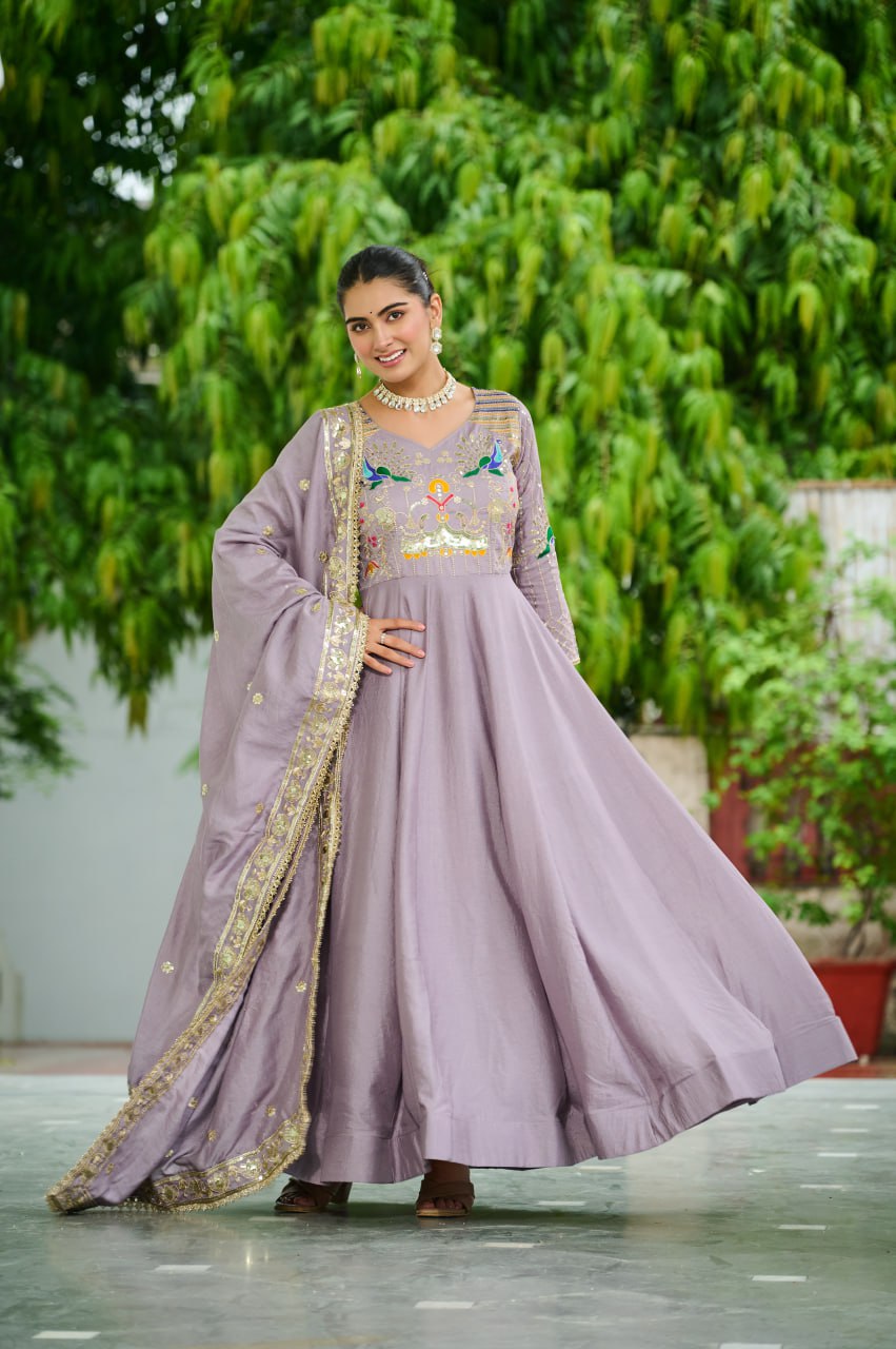 Royal Look Gown Set with Heavy Embroidery & Dupatta