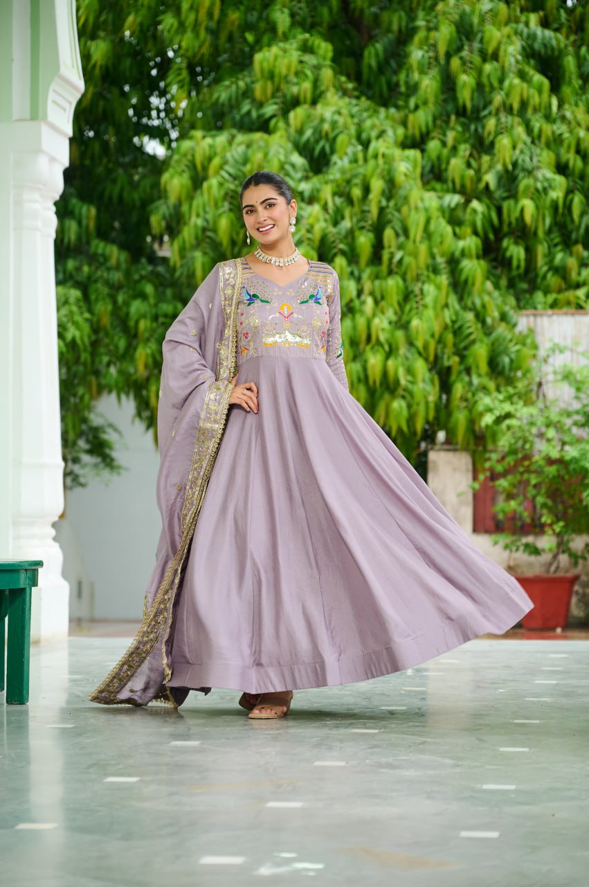 Royal Look Gown Set with Heavy Embroidery & Dupatta