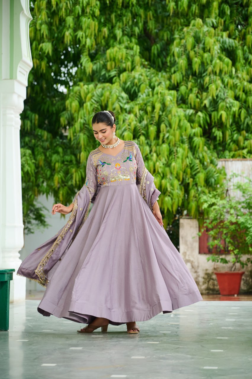 Royal Look Gown Set with Heavy Embroidery & Dupatta