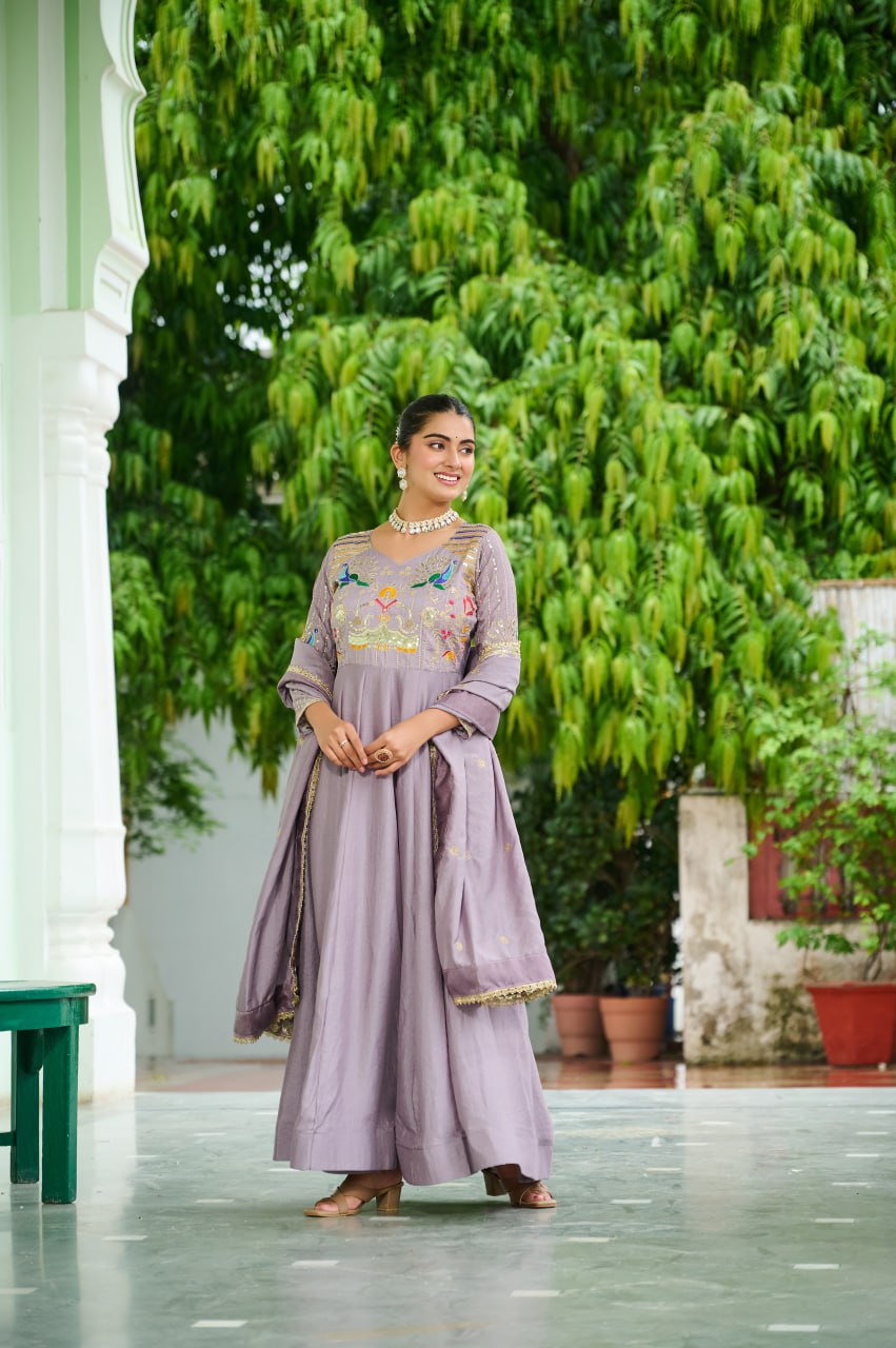 Royal Look Gown Set with Heavy Embroidery & Dupatta