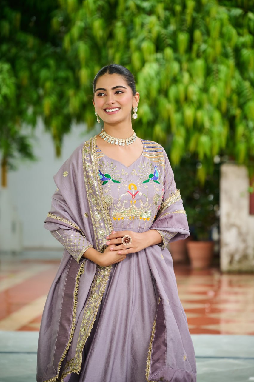 Royal Look Gown Set with Heavy Embroidery & Dupatta