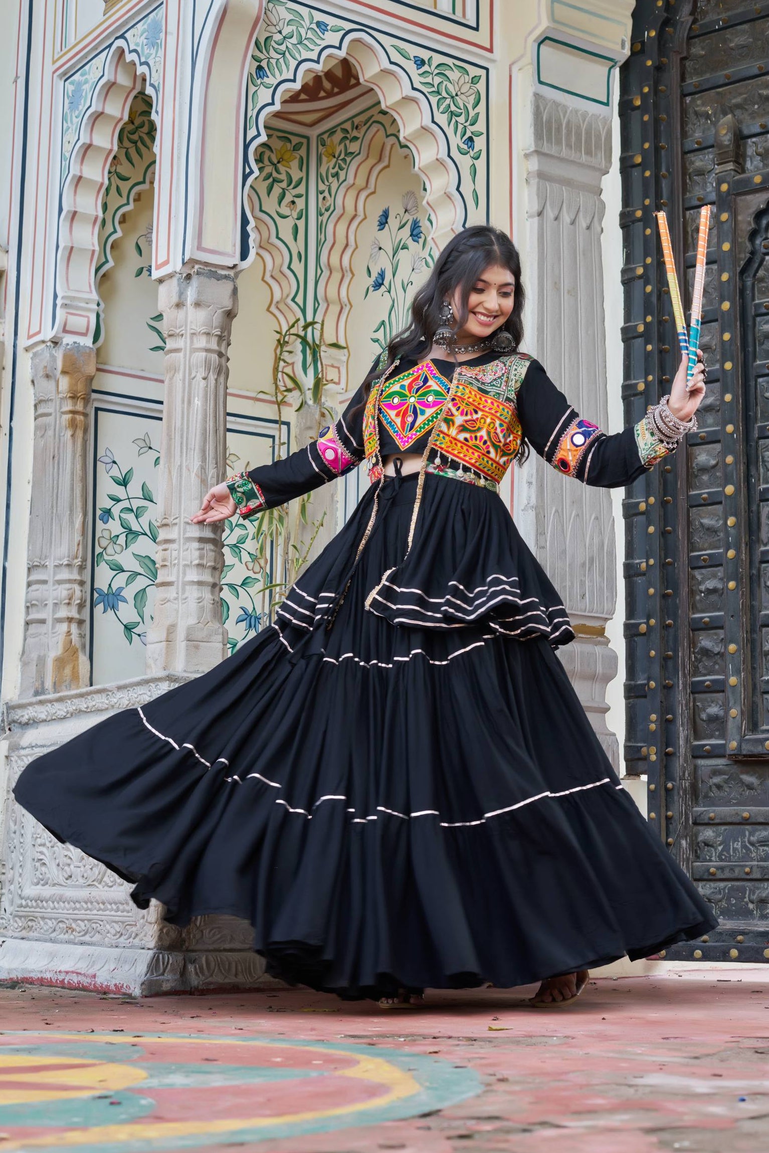 Heavy Gamthi Work Cotton Lehenga Choli with Designer Koti – 9 Meter Flair