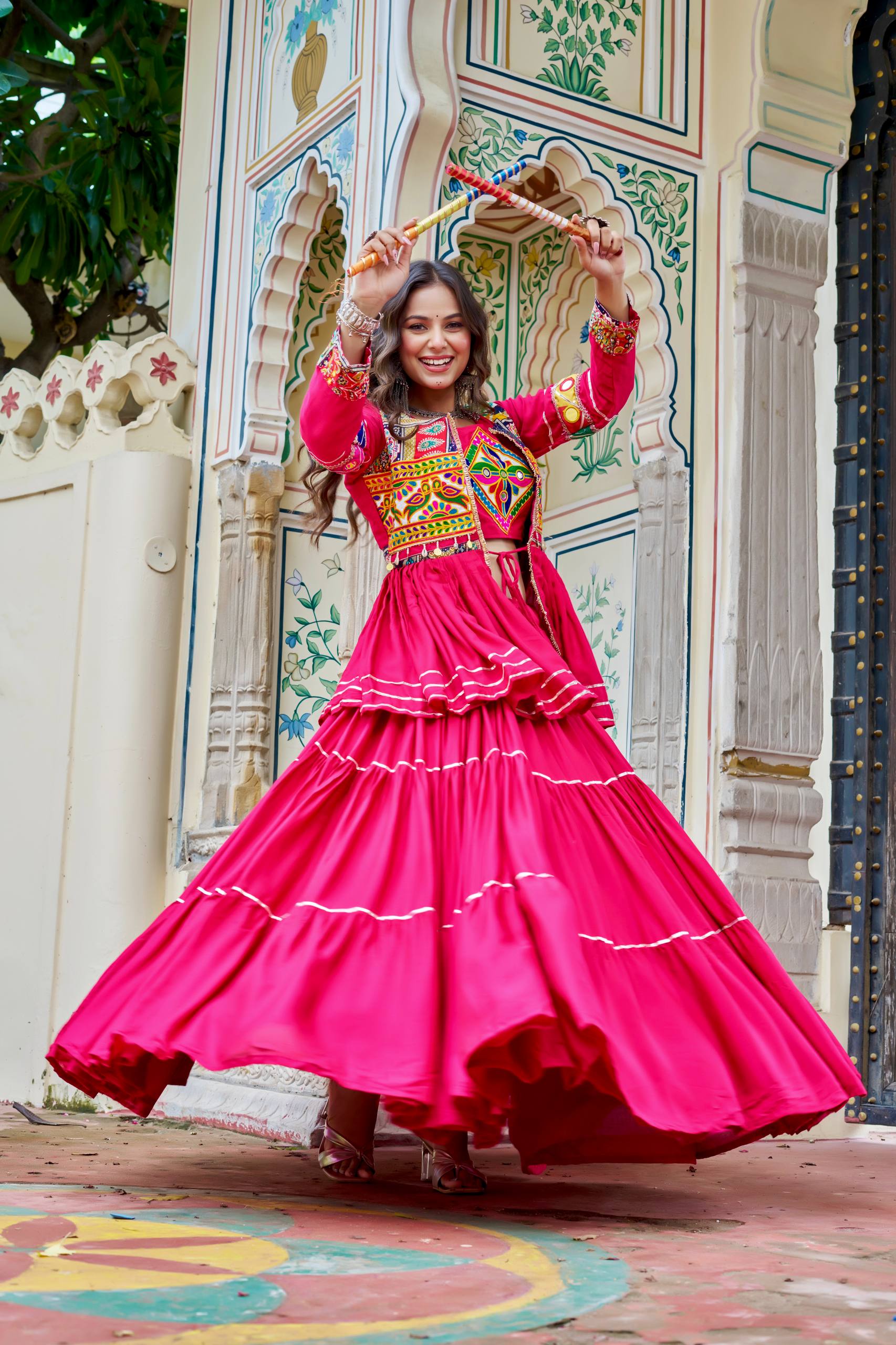 Heavy Gamthi Work Cotton Lehenga Choli with Designer Koti – 9 Meter Flair