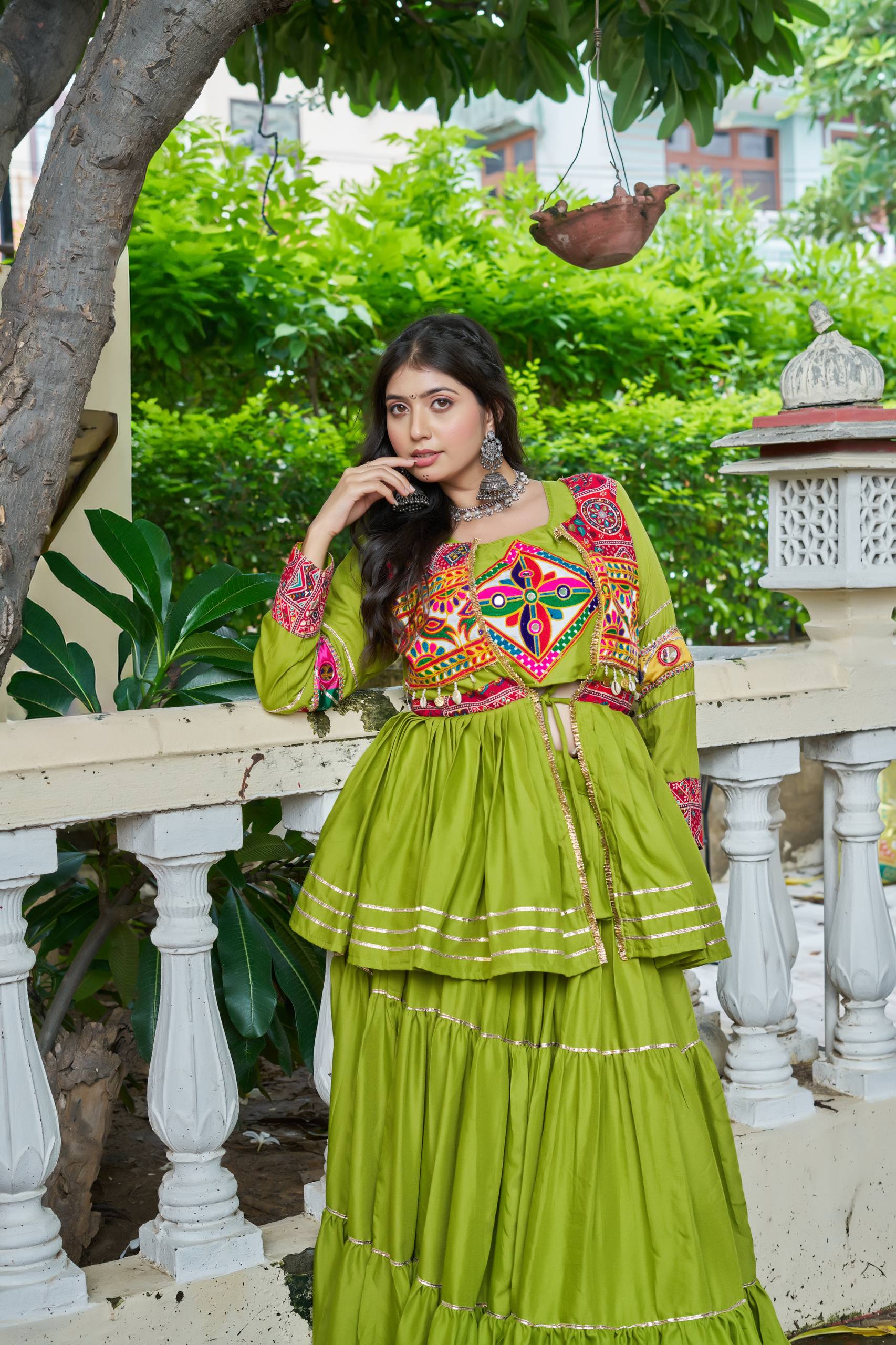 Heavy Gamthi Work Cotton Lehenga Choli with Designer Koti – 9 Meter Flair