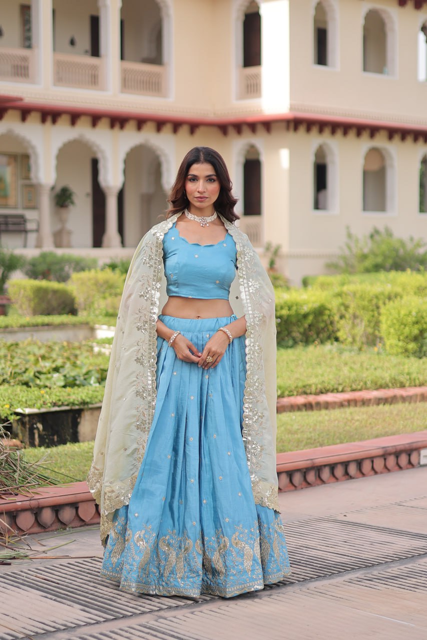 Gold Crush Lehenga Set with Zari & Sequins Embroidery