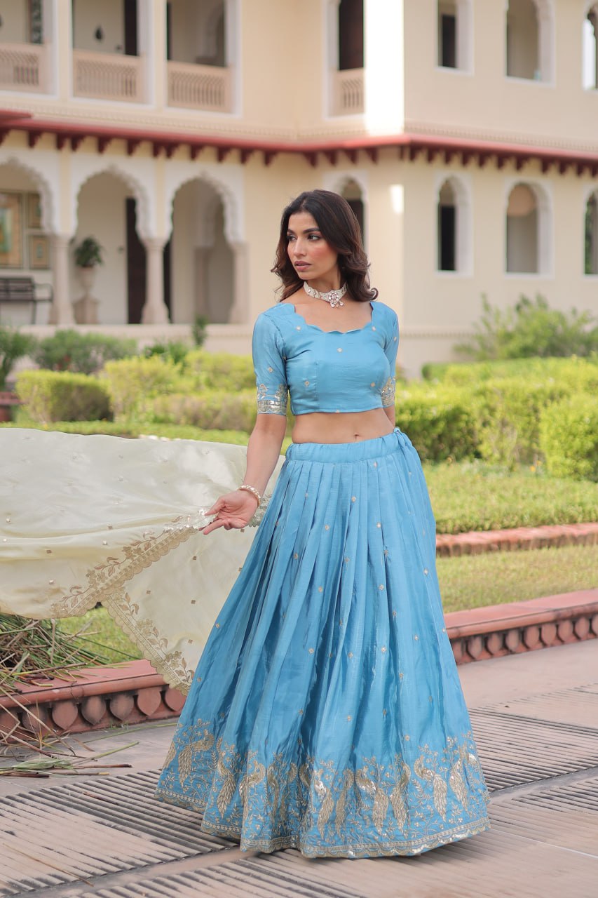 Gold Crush Lehenga Set with Zari & Sequins Embroidery