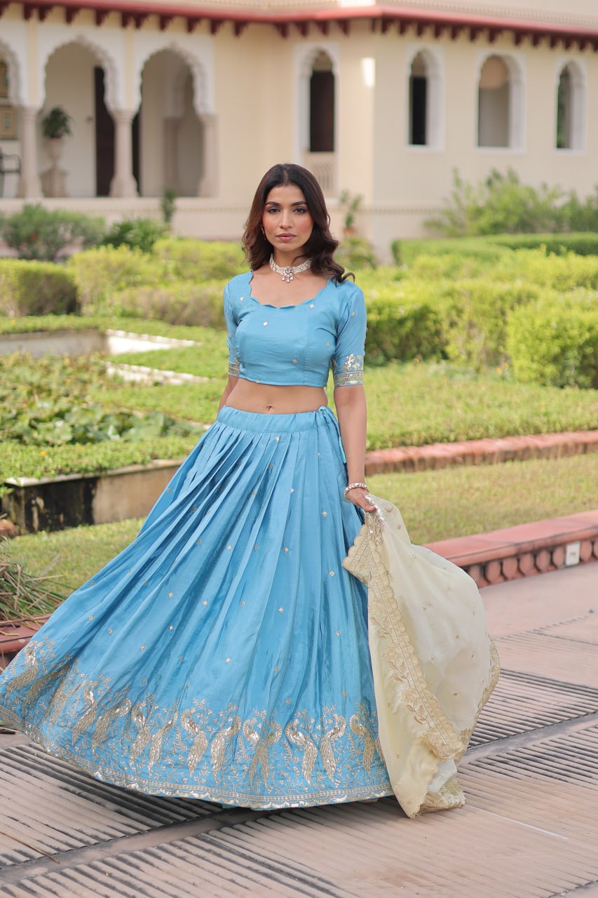 Gold Crush Lehenga Set with Zari & Sequins Embroidery