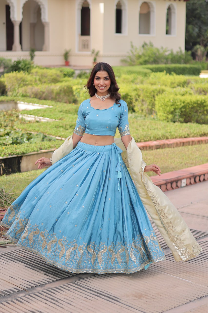 Gold Crush Lehenga Set with Zari & Sequins Embroidery