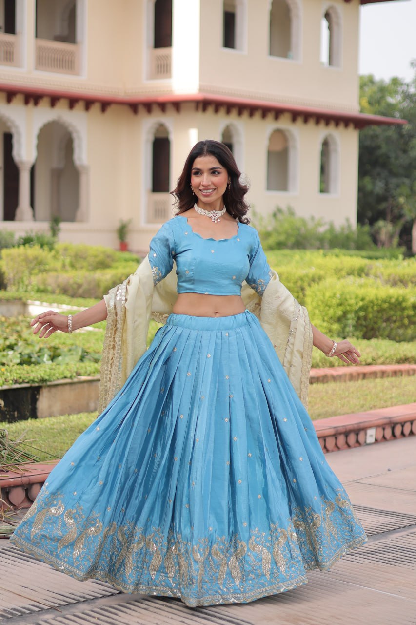 Gold Crush Lehenga Set with Zari & Sequins Embroidery