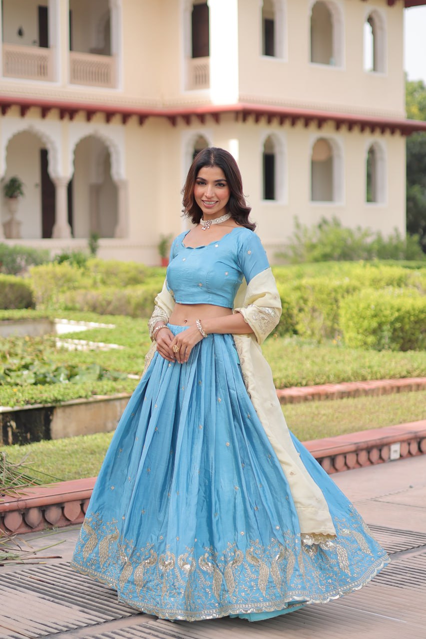 Gold Crush Lehenga Set with Zari & Sequins Embroidery