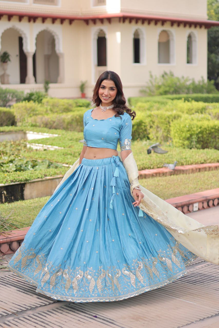 Gold Crush Lehenga Set with Zari & Sequins Embroidery
