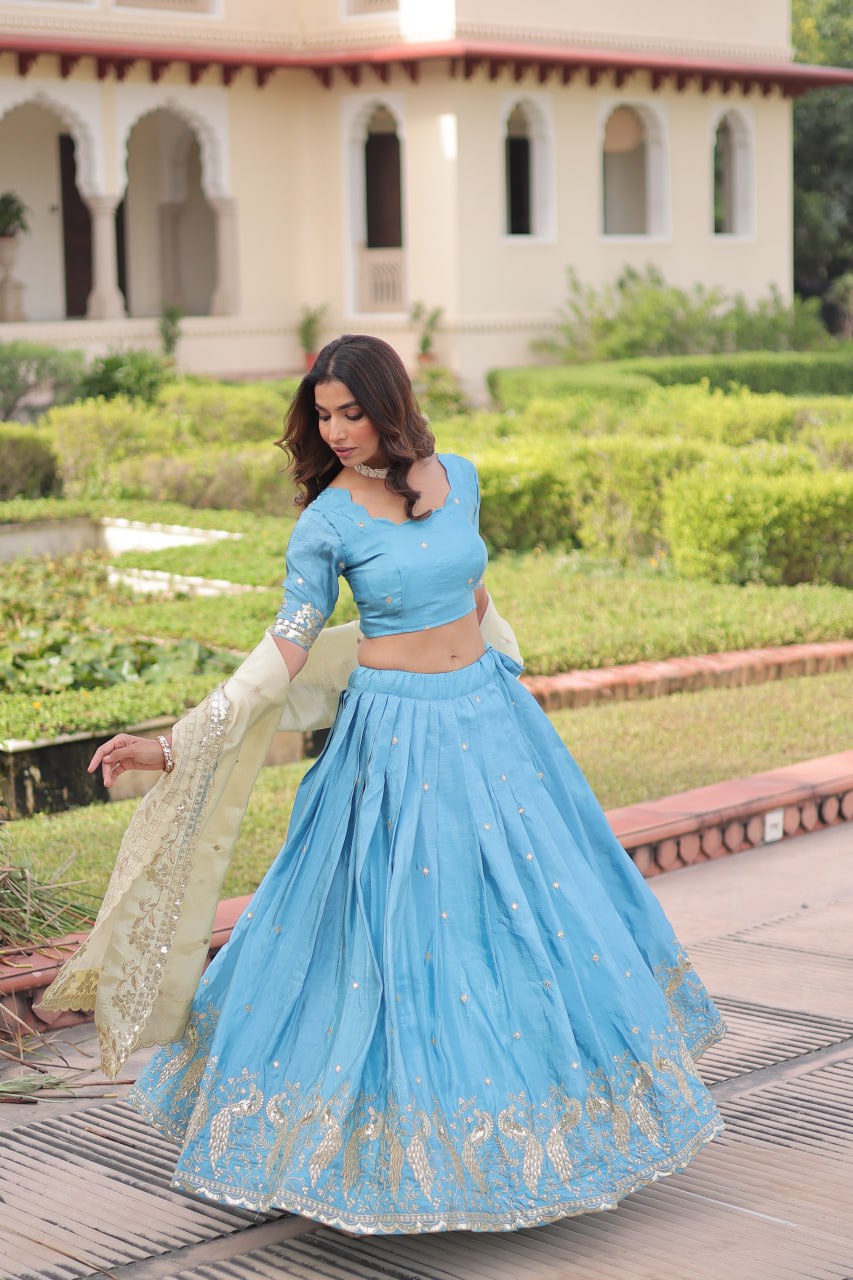 Gold Crush Lehenga Set with Zari & Sequins Embroidery
