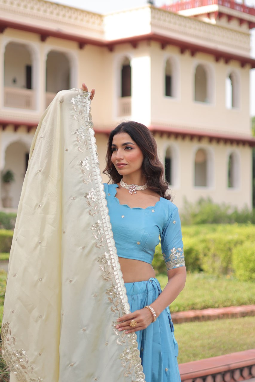 Gold Crush Lehenga Set with Zari & Sequins Embroidery